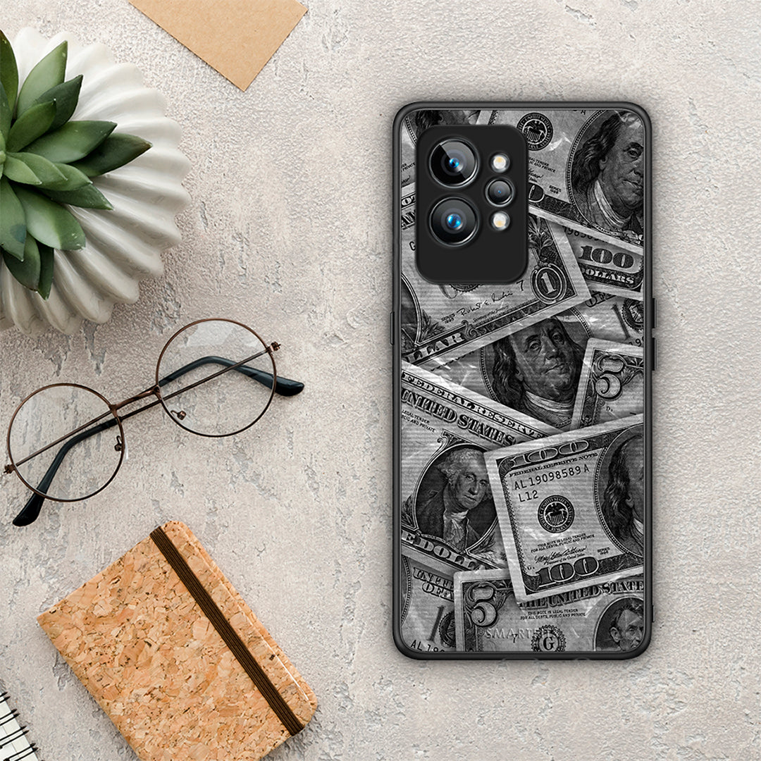 Θήκη Realme GT2 Money Dollars από τη Smartfits με σχέδιο στο πίσω μέρος και μαύρο περίβλημα | Realme GT2 Money Dollars Case with Colorful Back and Black Bezels