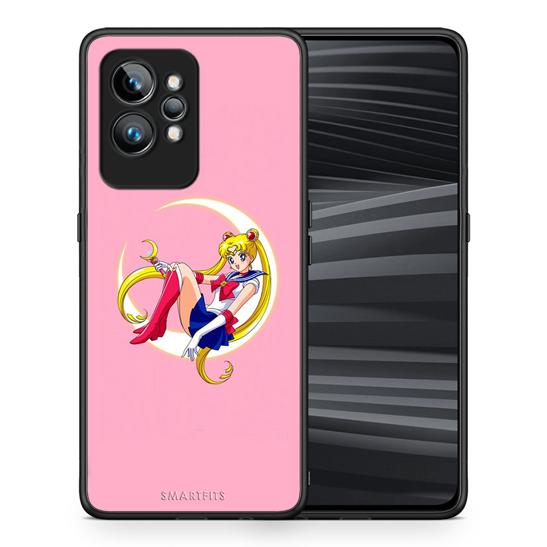 Θήκη Realme GT2 Moon Girl από τη Smartfits με σχέδιο στο πίσω μέρος και μαύρο περίβλημα | Realme GT2 Moon Girl Case with Colorful Back and Black Bezels