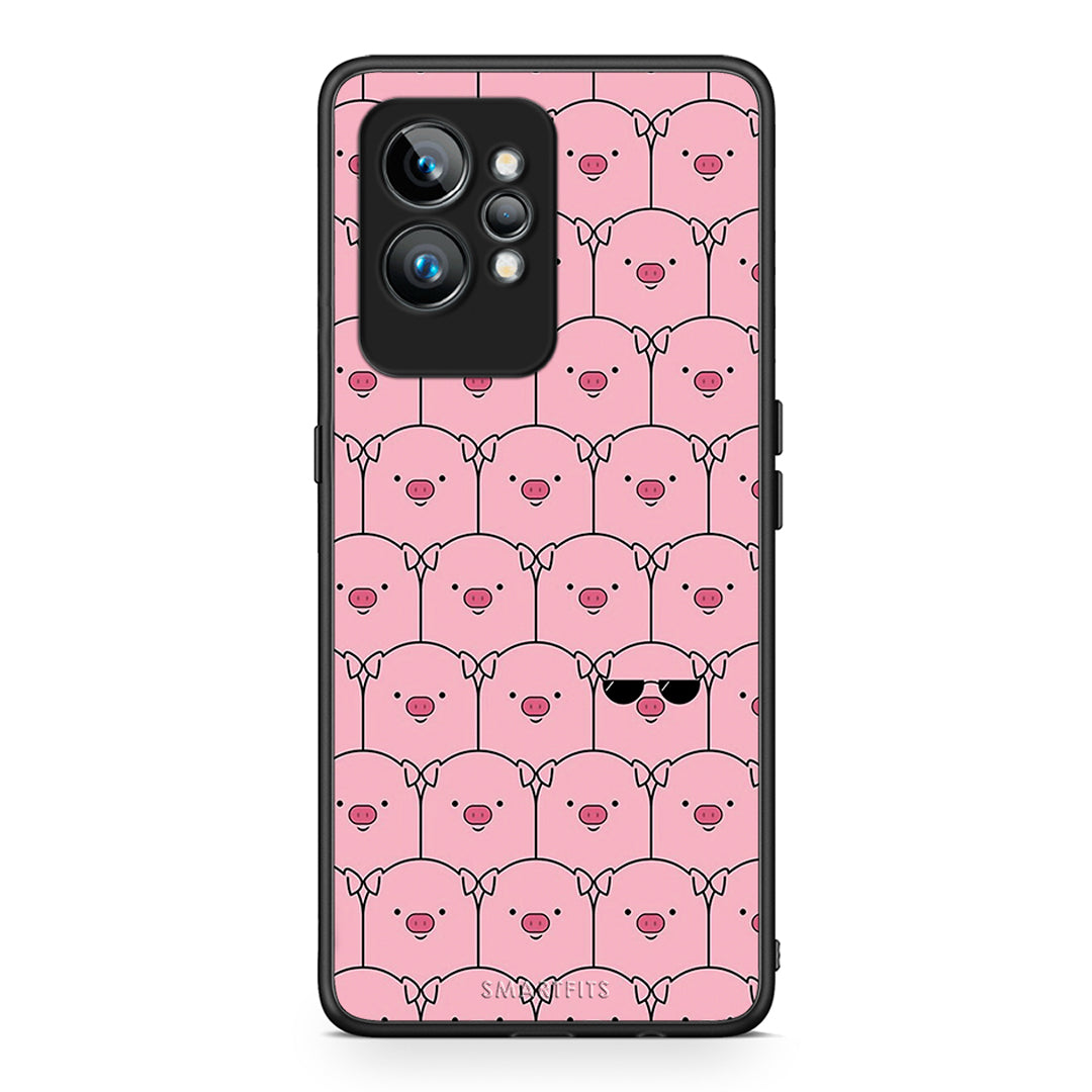 Θήκη Realme GT2 Pig Glasses από τη Smartfits με σχέδιο στο πίσω μέρος και μαύρο περίβλημα | Realme GT2 Pig Glasses Case with Colorful Back and Black Bezels