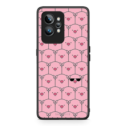 Θήκη Realme GT2 Pig Glasses από τη Smartfits με σχέδιο στο πίσω μέρος και μαύρο περίβλημα | Realme GT2 Pig Glasses Case with Colorful Back and Black Bezels
