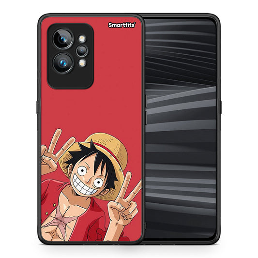 Θήκη Realme GT2 Pirate Luffy από τη Smartfits με σχέδιο στο πίσω μέρος και μαύρο περίβλημα | Realme GT2 Pirate Luffy Case with Colorful Back and Black Bezels