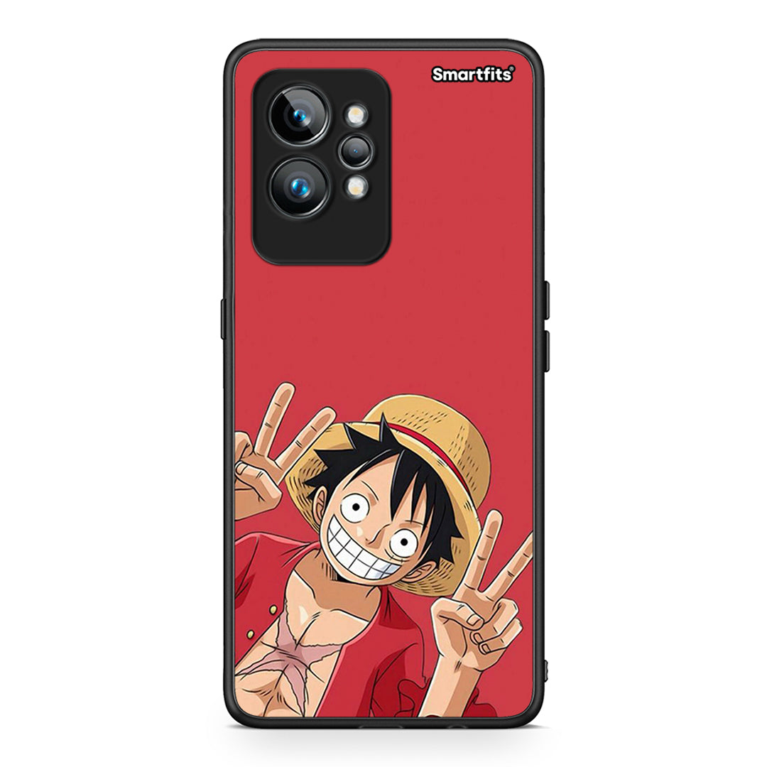 Θήκη Realme GT2 Pirate Luffy από τη Smartfits με σχέδιο στο πίσω μέρος και μαύρο περίβλημα | Realme GT2 Pirate Luffy Case with Colorful Back and Black Bezels