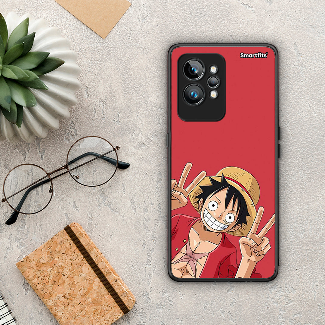 Θήκη Realme GT2 Pirate Luffy από τη Smartfits με σχέδιο στο πίσω μέρος και μαύρο περίβλημα | Realme GT2 Pirate Luffy Case with Colorful Back and Black Bezels
