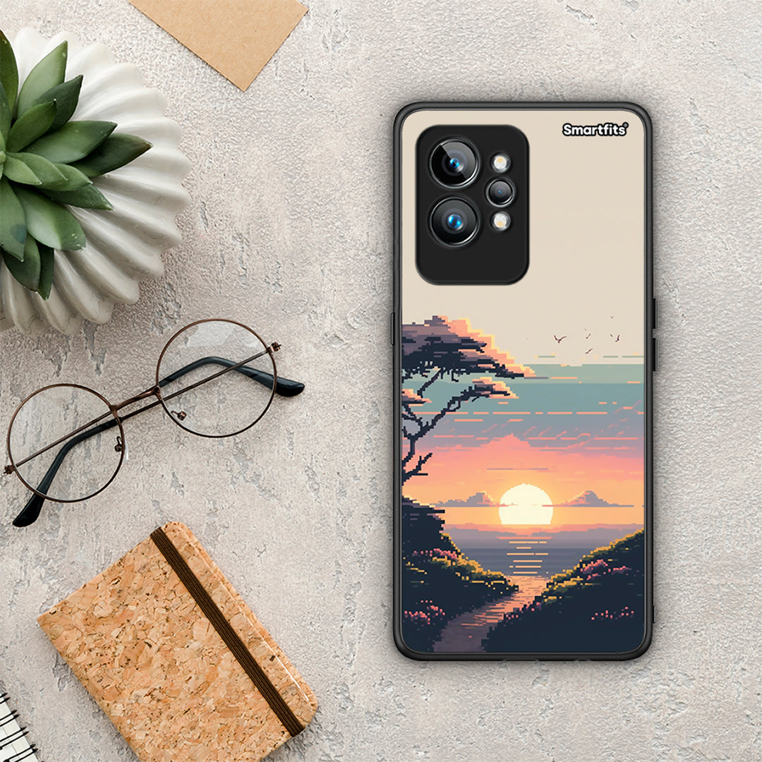 Θήκη Realme GT2 Pro Pixel Sunset από τη Smartfits με σχέδιο στο πίσω μέρος και μαύρο περίβλημα | Realme GT2 Pro Pixel Sunset Case with Colorful Back and Black Bezels