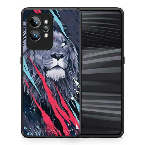 Θήκη Realme GT2 PopArt Lion Designer από τη Smartfits με σχέδιο στο πίσω μέρος και μαύρο περίβλημα | Realme GT2 PopArt Lion Designer Case with Colorful Back and Black Bezels