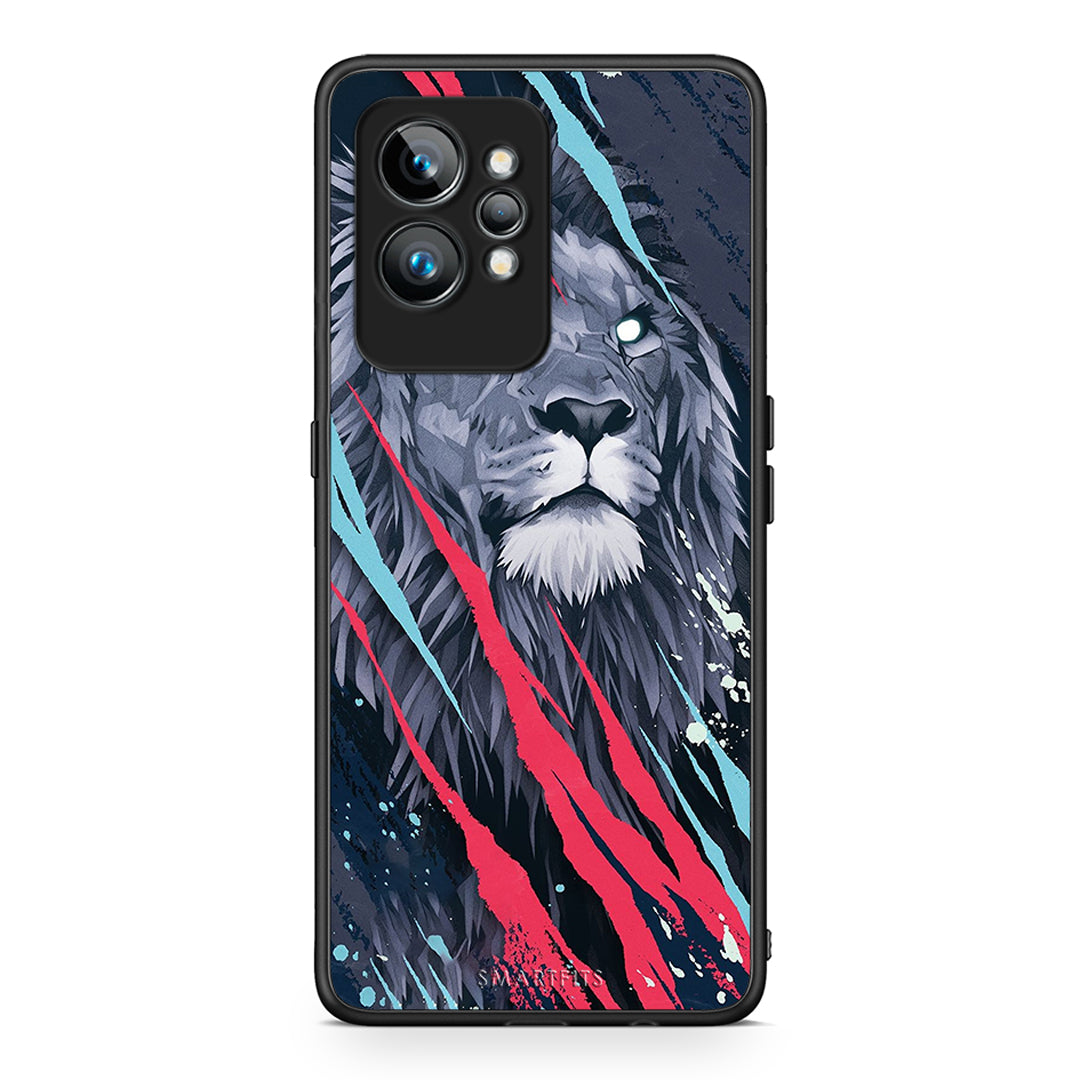Θήκη Realme GT2 PopArt Lion Designer από τη Smartfits με σχέδιο στο πίσω μέρος και μαύρο περίβλημα | Realme GT2 PopArt Lion Designer Case with Colorful Back and Black Bezels