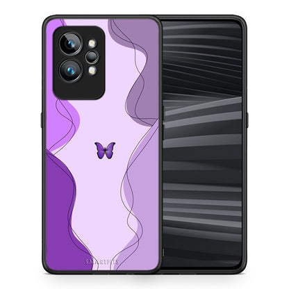 Θήκη Realme GT2 Purple Mariposa από τη Smartfits με σχέδιο στο πίσω μέρος και μαύρο περίβλημα | Realme GT2 Purple Mariposa Case with Colorful Back and Black Bezels