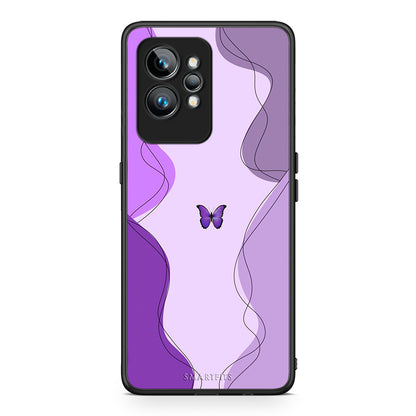 Θήκη Realme GT2 Purple Mariposa από τη Smartfits με σχέδιο στο πίσω μέρος και μαύρο περίβλημα | Realme GT2 Purple Mariposa Case with Colorful Back and Black Bezels