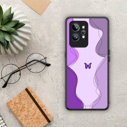 Θήκη Realme GT2 Purple Mariposa από τη Smartfits με σχέδιο στο πίσω μέρος και μαύρο περίβλημα | Realme GT2 Purple Mariposa Case with Colorful Back and Black Bezels