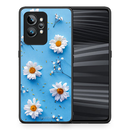 Θήκη Realme GT2 Real Daisies από τη Smartfits με σχέδιο στο πίσω μέρος και μαύρο περίβλημα | Realme GT2 Real Daisies Case with Colorful Back and Black Bezels