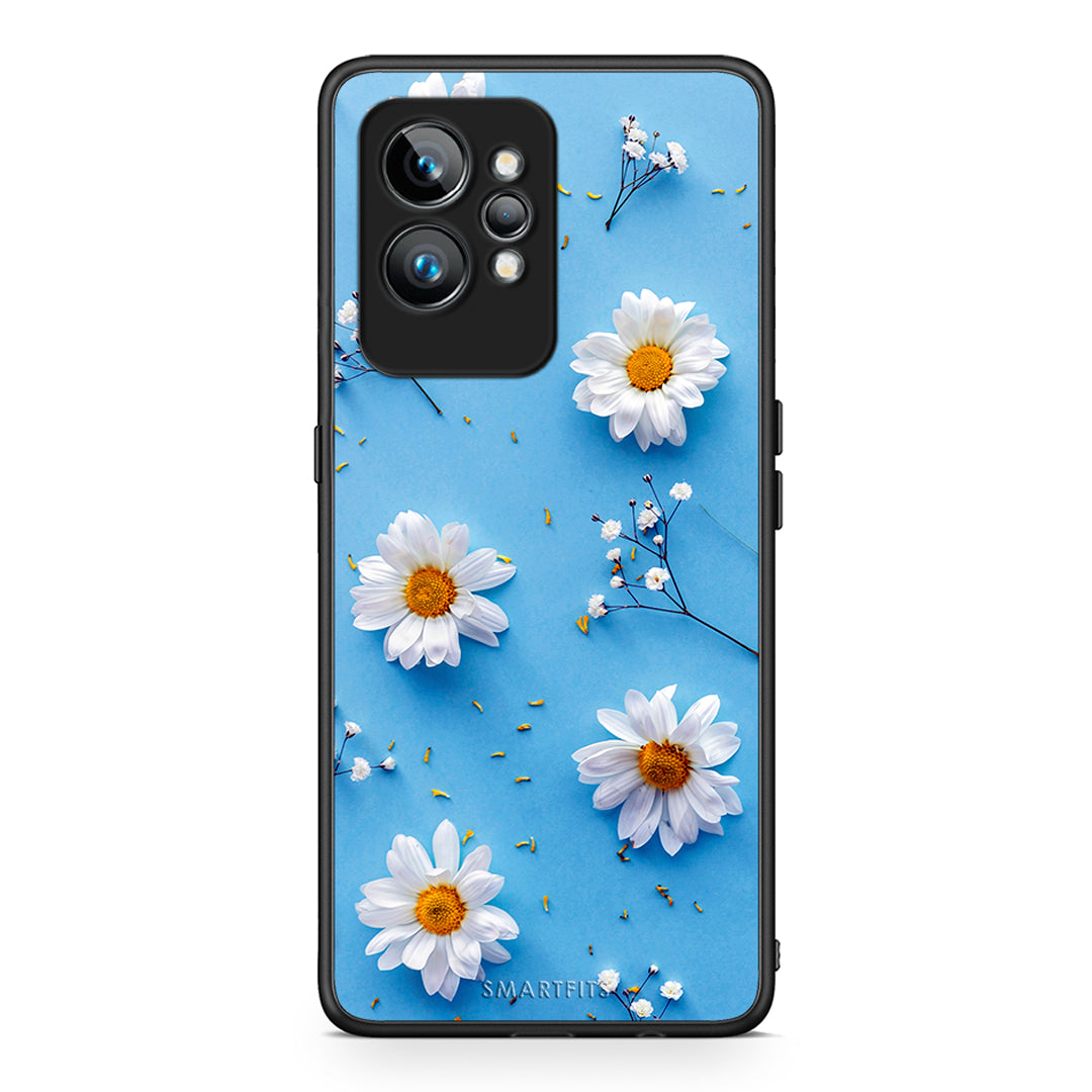 Θήκη Realme GT2 Real Daisies από τη Smartfits με σχέδιο στο πίσω μέρος και μαύρο περίβλημα | Realme GT2 Real Daisies Case with Colorful Back and Black Bezels