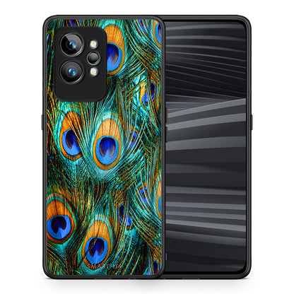 Θήκη Realme GT2 Real Peacock Feathers από τη Smartfits με σχέδιο στο πίσω μέρος και μαύρο περίβλημα | Realme GT2 Real Peacock Feathers Case with Colorful Back and Black Bezels
