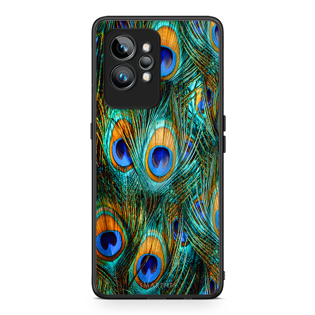 Θήκη Realme GT2 Real Peacock Feathers από τη Smartfits με σχέδιο στο πίσω μέρος και μαύρο περίβλημα | Realme GT2 Real Peacock Feathers Case with Colorful Back and Black Bezels
