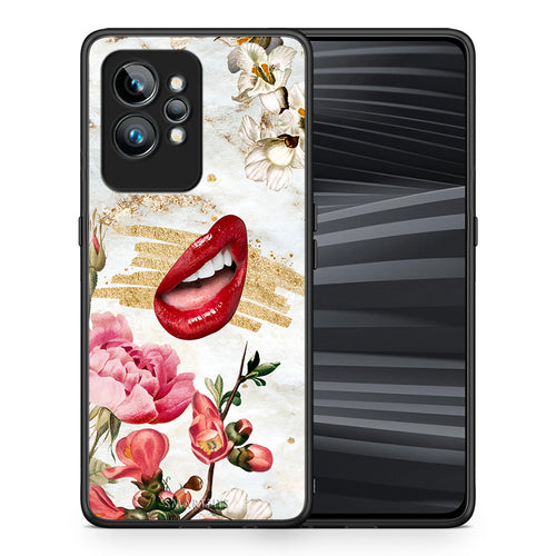 Θήκη Realme GT2 Red Lips από τη Smartfits με σχέδιο στο πίσω μέρος και μαύρο περίβλημα | Realme GT2 Red Lips Case with Colorful Back and Black Bezels