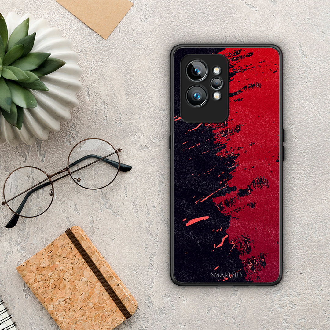 Θήκη Realme GT2 Red Paint από τη Smartfits με σχέδιο στο πίσω μέρος και μαύρο περίβλημα | Realme GT2 Red Paint Case with Colorful Back and Black Bezels