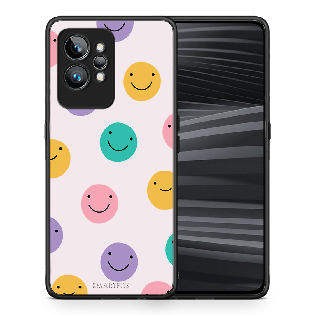 Θήκη Realme GT2 Smiley Faces από τη Smartfits με σχέδιο στο πίσω μέρος και μαύρο περίβλημα | Realme GT2 Smiley Faces Case with Colorful Back and Black Bezels