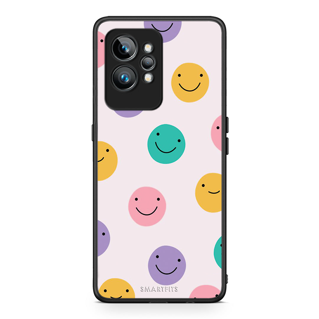 Θήκη Realme GT2 Smiley Faces από τη Smartfits με σχέδιο στο πίσω μέρος και μαύρο περίβλημα | Realme GT2 Smiley Faces Case with Colorful Back and Black Bezels