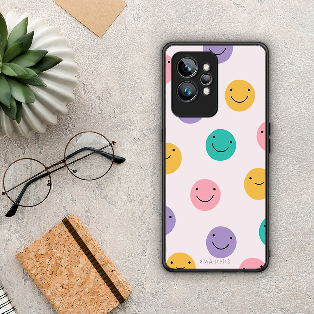 Θήκη Realme GT2 Pro Smiley Faces από τη Smartfits με σχέδιο στο πίσω μέρος και μαύρο περίβλημα | Realme GT2 Pro Smiley Faces Case with Colorful Back and Black Bezels