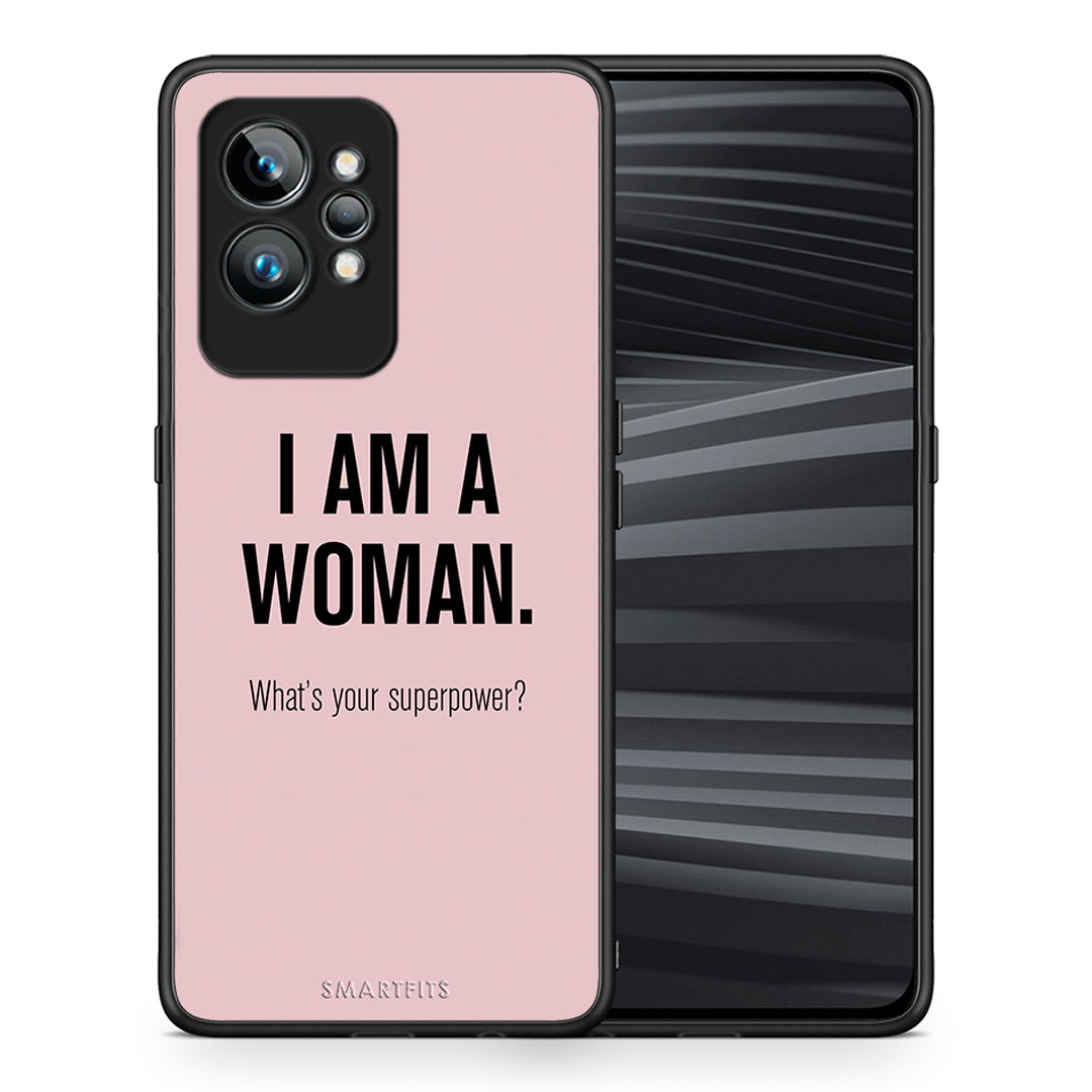 Θήκη Realme GT2 Superpower Woman από τη Smartfits με σχέδιο στο πίσω μέρος και μαύρο περίβλημα | Realme GT2 Superpower Woman Case with Colorful Back and Black Bezels