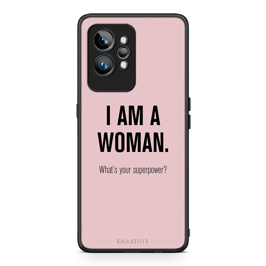 Θήκη Realme GT2 Superpower Woman από τη Smartfits με σχέδιο στο πίσω μέρος και μαύρο περίβλημα | Realme GT2 Superpower Woman Case with Colorful Back and Black Bezels
