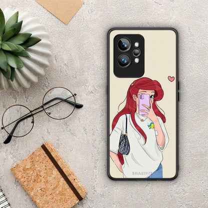 Θήκη Realme GT2 Walking Mermaid από τη Smartfits με σχέδιο στο πίσω μέρος και μαύρο περίβλημα | Realme GT2 Walking Mermaid Case with Colorful Back and Black Bezels