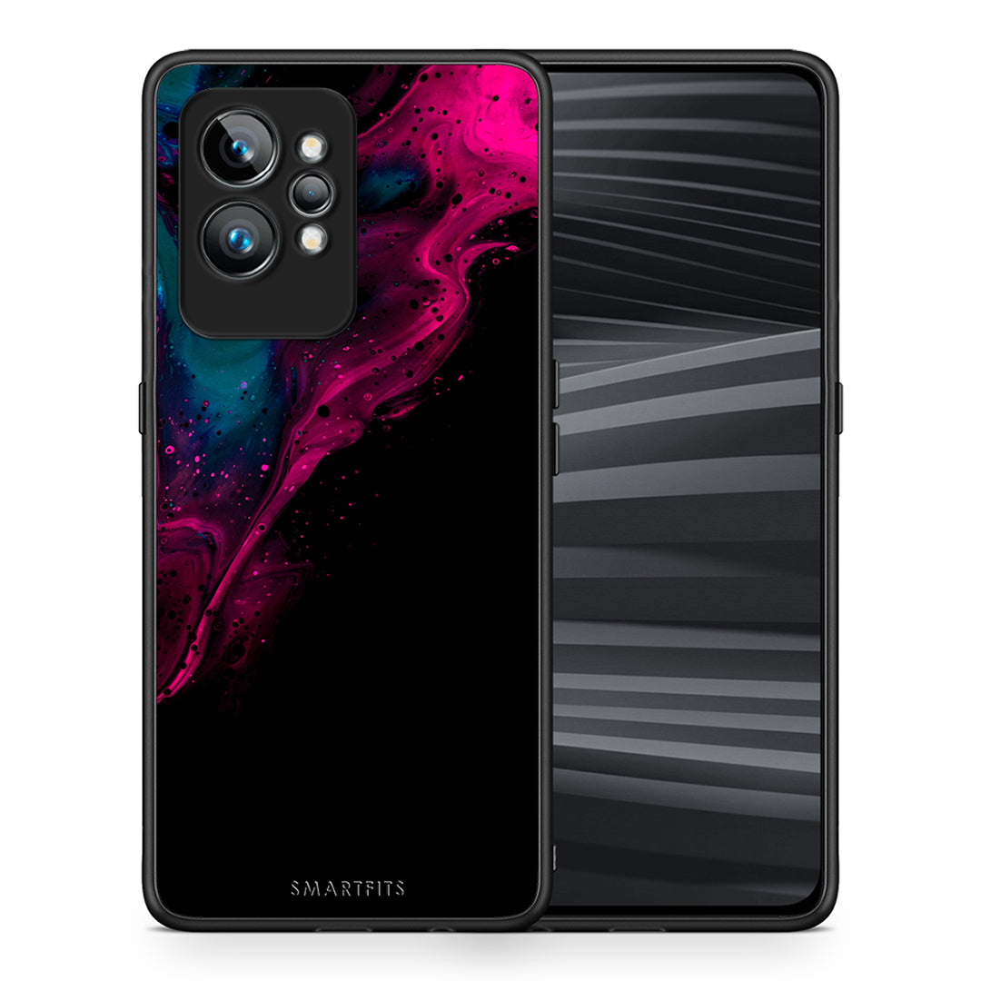 Θήκη Realme GT2 Watercolor Pink Black από τη Smartfits με σχέδιο στο πίσω μέρος και μαύρο περίβλημα | Realme GT2 Watercolor Pink Black Case with Colorful Back and Black Bezels