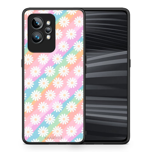 Θήκη Realme GT2 White Daisies από τη Smartfits με σχέδιο στο πίσω μέρος και μαύρο περίβλημα | Realme GT2 White Daisies Case with Colorful Back and Black Bezels