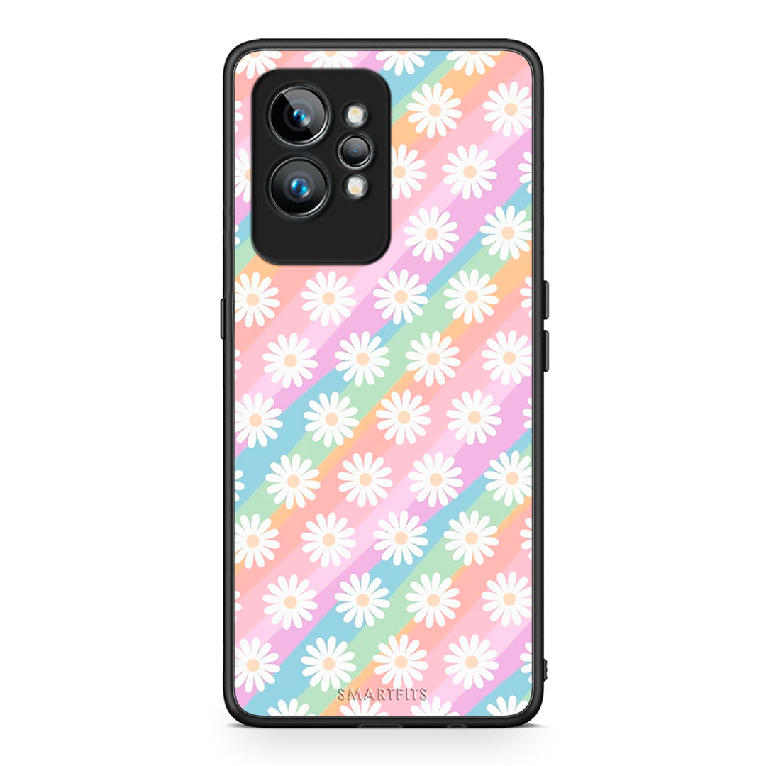 Θήκη Realme GT2 White Daisies από τη Smartfits με σχέδιο στο πίσω μέρος και μαύρο περίβλημα | Realme GT2 White Daisies Case with Colorful Back and Black Bezels