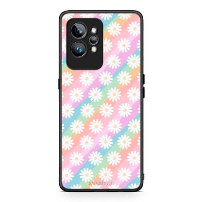 Θήκη Realme GT2 White Daisies από τη Smartfits με σχέδιο στο πίσω μέρος και μαύρο περίβλημα | Realme GT2 White Daisies Case with Colorful Back and Black Bezels