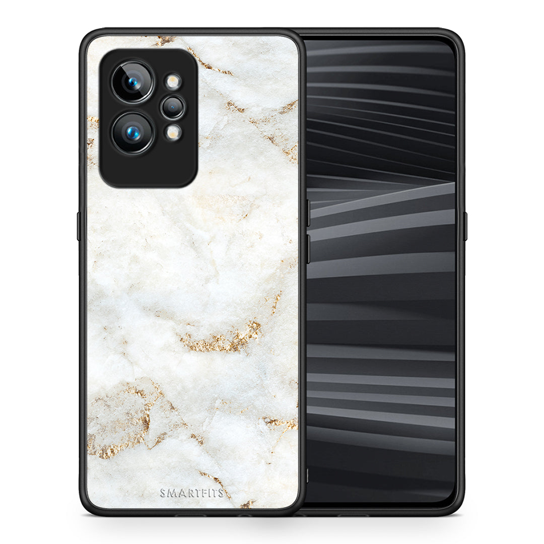 Θήκη Realme GT2 White Gold Marble από τη Smartfits με σχέδιο στο πίσω μέρος και μαύρο περίβλημα | Realme GT2 White Gold Marble Case with Colorful Back and Black Bezels