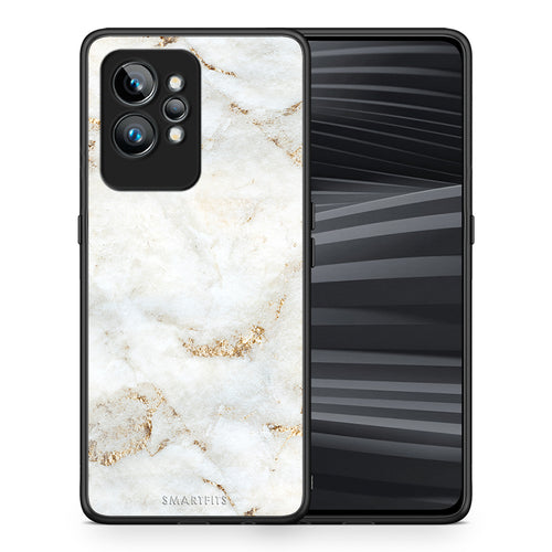 Θήκη Realme GT2 White Gold Marble από τη Smartfits με σχέδιο στο πίσω μέρος και μαύρο περίβλημα | Realme GT2 White Gold Marble Case with Colorful Back and Black Bezels