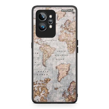 Θήκη Realme GT2 World Map από τη Smartfits με σχέδιο στο πίσω μέρος και μαύρο περίβλημα | Realme GT2 World Map Case with Colorful Back and Black Bezels