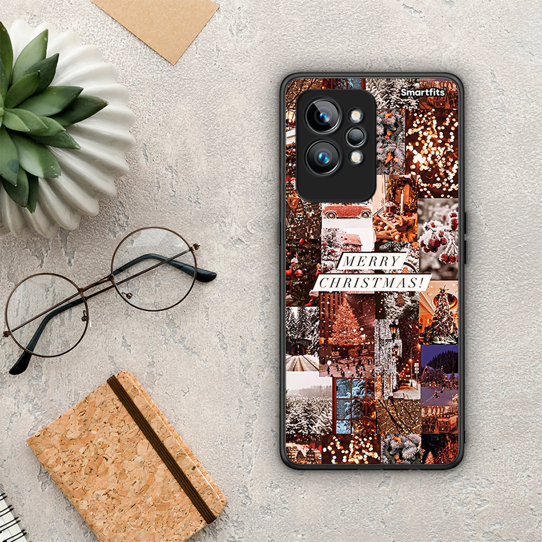 Θήκη Realme GT2 Xmas Collage από τη Smartfits με σχέδιο στο πίσω μέρος και μαύρο περίβλημα | Realme GT2 Xmas Collage Case with Colorful Back and Black Bezels