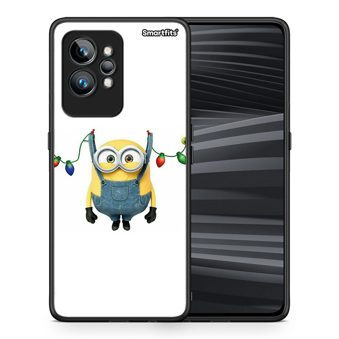 Θήκη Realme GT2 Xmas Minion Lights από τη Smartfits με σχέδιο στο πίσω μέρος και μαύρο περίβλημα | Realme GT2 Xmas Minion Lights Case with Colorful Back and Black Bezels