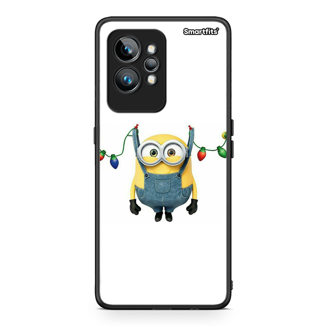 Θήκη Realme GT2 Pro Xmas Minion Lights από τη Smartfits με σχέδιο στο πίσω μέρος και μαύρο περίβλημα | Realme GT2 Pro Xmas Minion Lights Case with Colorful Back and Black Bezels