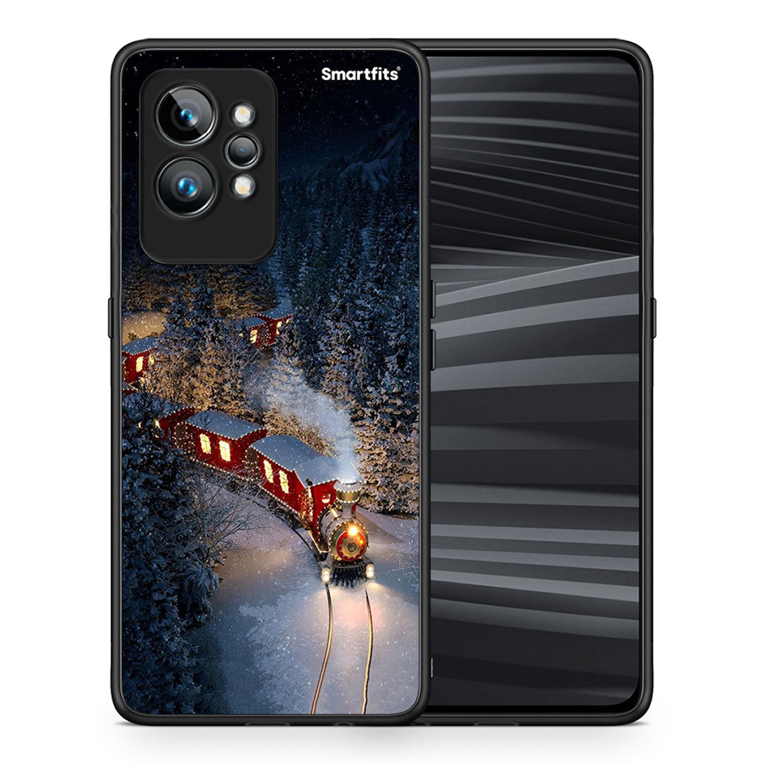 Θήκη Realme GT2 Xmas Train από τη Smartfits με σχέδιο στο πίσω μέρος και μαύρο περίβλημα | Realme GT2 Xmas Train Case with Colorful Back and Black Bezels