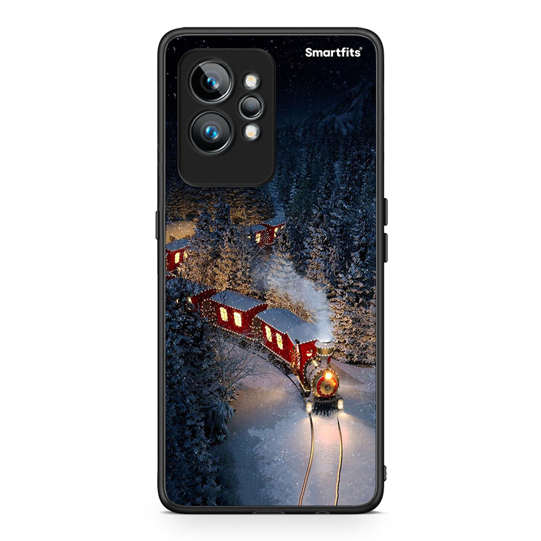 Θήκη Realme GT2 Pro Xmas Train από τη Smartfits με σχέδιο στο πίσω μέρος και μαύρο περίβλημα | Realme GT2 Pro Xmas Train Case with Colorful Back and Black Bezels