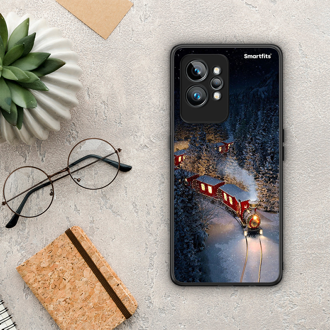 Θήκη Realme GT2 Pro Xmas Train από τη Smartfits με σχέδιο στο πίσω μέρος και μαύρο περίβλημα | Realme GT2 Pro Xmas Train Case with Colorful Back and Black Bezels