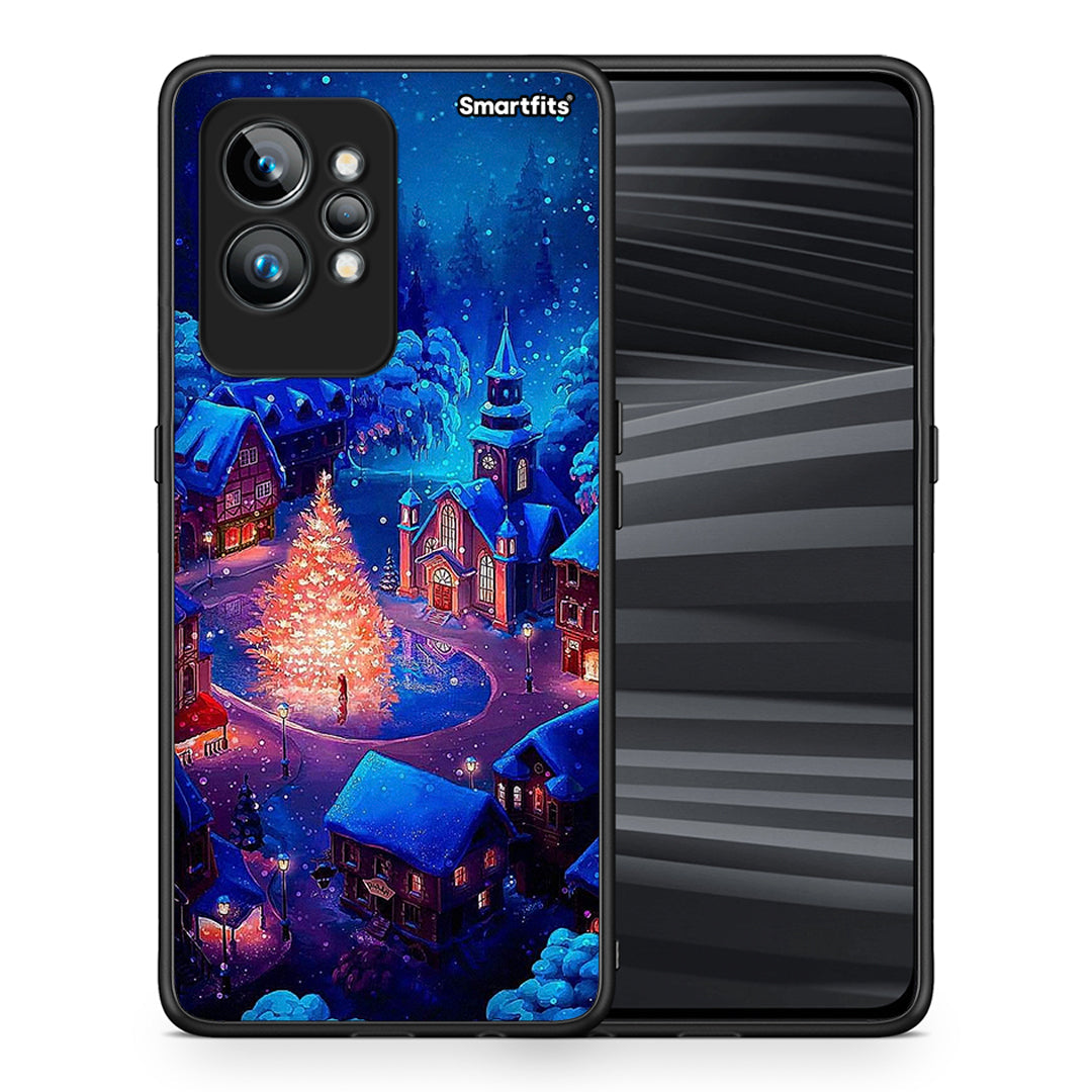 Θήκη Realme GT2 Pro Xmas Village από τη Smartfits με σχέδιο στο πίσω μέρος και μαύρο περίβλημα | Realme GT2 Pro Xmas Village Case with Colorful Back and Black Bezels