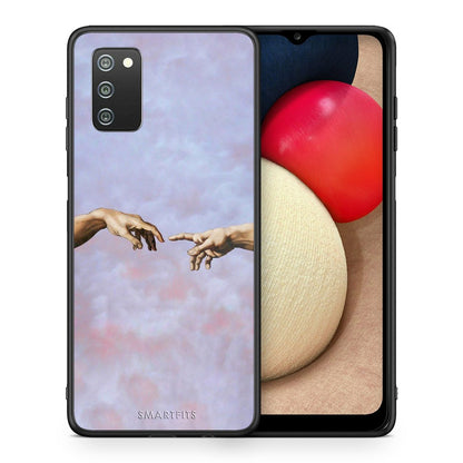 Θήκη Samsung A02s Adam Hand από τη Smartfits με σχέδιο στο πίσω μέρος και μαύρο περίβλημα | Samsung A02s Adam Hand case with colorful back and black bezels