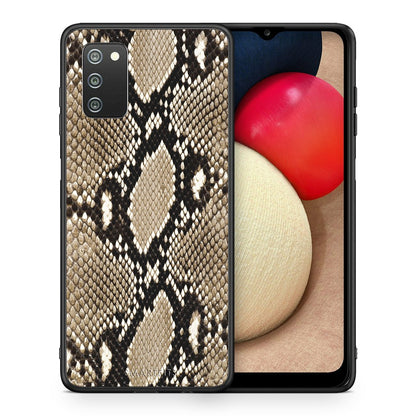 Θήκη Samsung A02s Fashion Snake Animal από τη Smartfits με σχέδιο στο πίσω μέρος και μαύρο περίβλημα | Samsung A02s Fashion Snake Animal case with colorful back and black bezels