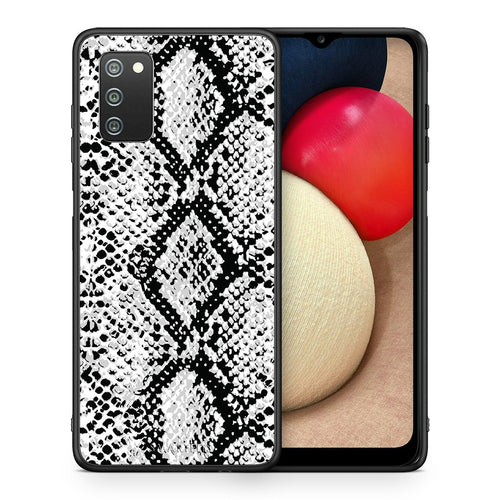 Θήκη Samsung A02s White Snake Animal από τη Smartfits με σχέδιο στο πίσω μέρος και μαύρο περίβλημα | Samsung A02s White Snake Animal case with colorful back and black bezels