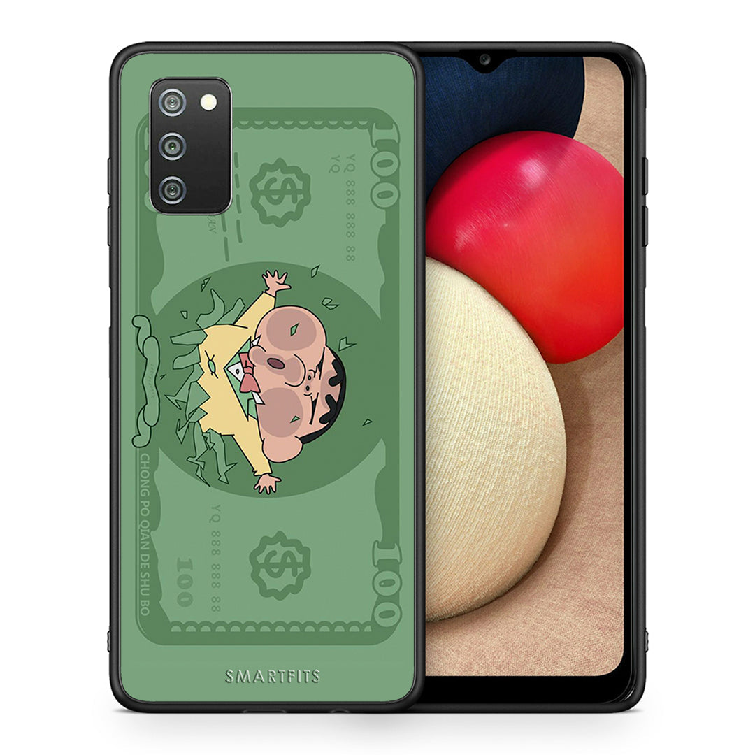 Θήκη Αγίου Βαλεντίνου Samsung A02s Big Money από τη Smartfits με σχέδιο στο πίσω μέρος και μαύρο περίβλημα | Samsung A02s Big Money case with colorful back and black bezels