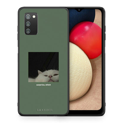 Θήκη Samsung A02s Bitch Surprise από τη Smartfits με σχέδιο στο πίσω μέρος και μαύρο περίβλημα | Samsung A02s Bitch Surprise case with colorful back and black bezels
