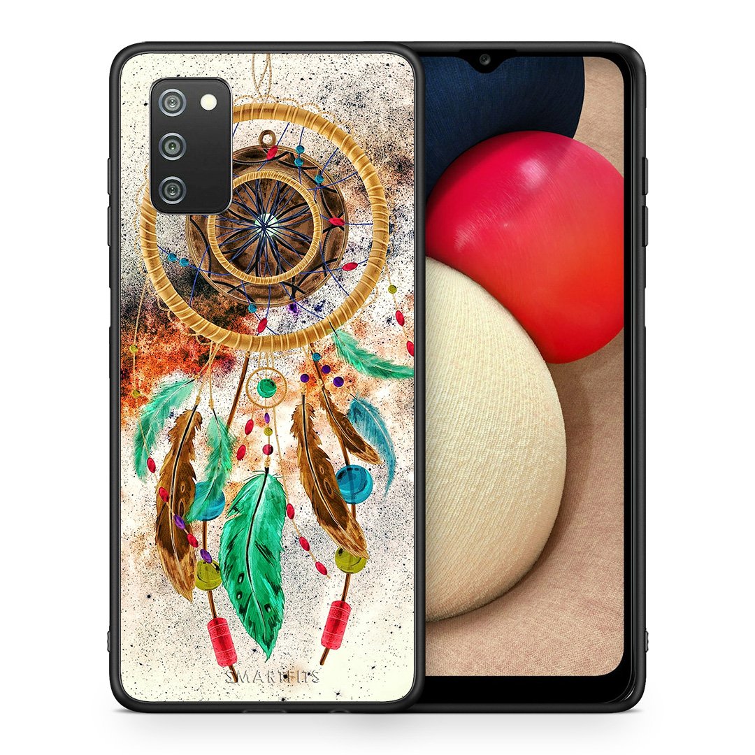 Θήκη Samsung A02s DreamCatcher Boho από τη Smartfits με σχέδιο στο πίσω μέρος και μαύρο περίβλημα | Samsung A02s DreamCatcher Boho case with colorful back and black bezels