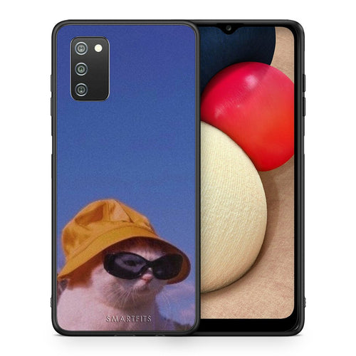 Θήκη Samsung A02s Cat Diva από τη Smartfits με σχέδιο στο πίσω μέρος και μαύρο περίβλημα | Samsung A02s Cat Diva case with colorful back and black bezels