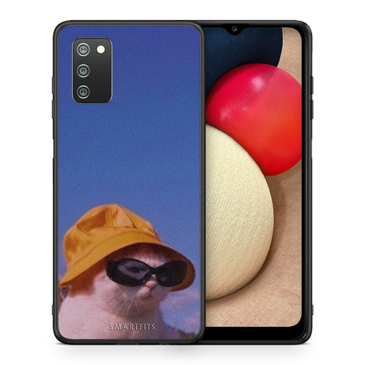 Θήκη Samsung A02s Cat Diva από τη Smartfits με σχέδιο στο πίσω μέρος και μαύρο περίβλημα | Samsung A02s Cat Diva case with colorful back and black bezels
