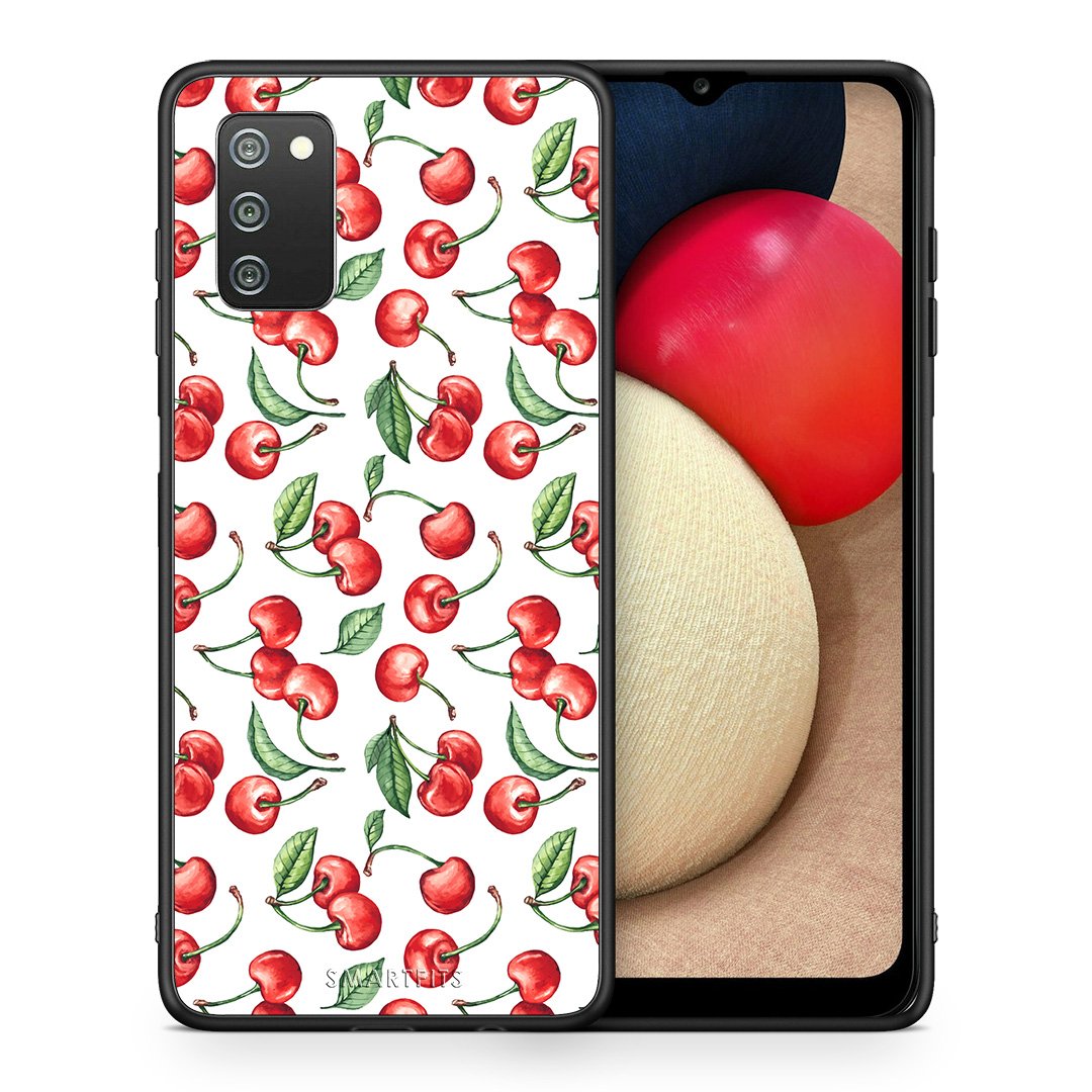 Θήκη Samsung A02s Cherry Summer από τη Smartfits με σχέδιο στο πίσω μέρος και μαύρο περίβλημα | Samsung A02s Cherry Summer case with colorful back and black bezels