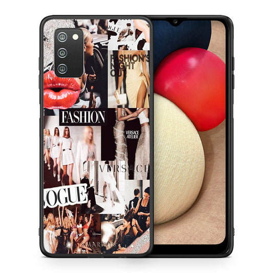 Θήκη Αγίου Βαλεντίνου Samsung A02s Collage Fashion από τη Smartfits με σχέδιο στο πίσω μέρος και μαύρο περίβλημα | Samsung A02s Collage Fashion case with colorful back and black bezels