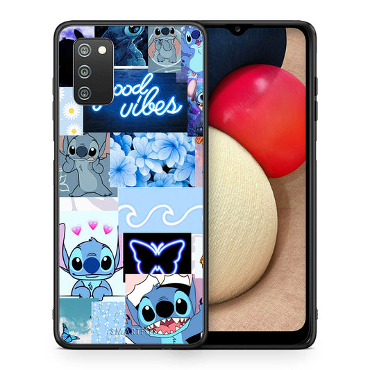 Θήκη Αγίου Βαλεντίνου Samsung A02s Collage Good Vibes από τη Smartfits με σχέδιο στο πίσω μέρος και μαύρο περίβλημα | Samsung A02s Collage Good Vibes case with colorful back and black bezels